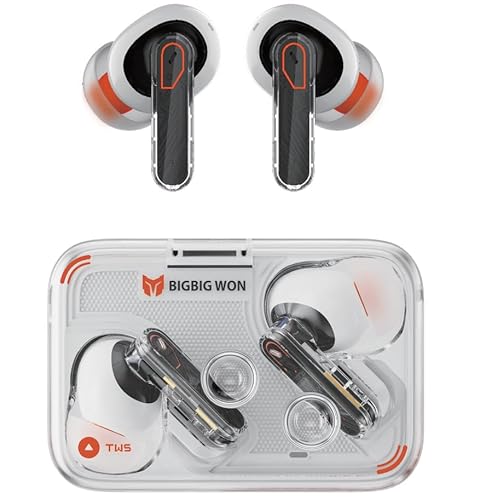 BIGBIG Won True Wireless Bluetooth Kopfhörer, Leichtes Transparentes Design, Aktive Geräuschunterdrückung Bluetooth 5.3 In-Ear-Kopfhörer, Wasserbeständig, 25H Hören, Gaming/Musik Dual-Mode - Weiße