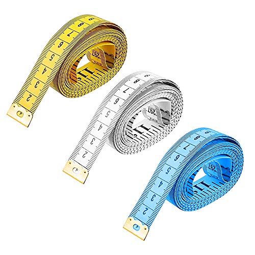 EUROXANTY Set mit 3 Maßbändern | 150 cm - 60 Inch | Schneidermaßband | maßgeschneiderte Anzüge | Körpermaß | 3 Farben Blau, Weiß und Gelb