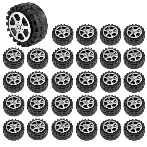 LNQ LUNIQI 30 Stück RC Autoreifen 42mm Autoräder Spielzeug Miniatur Autoreifen Spielzeugauto Räder Spielzeug Rad LKW Auto Modell Rad Reifen für Spielzeug RC Auto LKW Ersatzteile