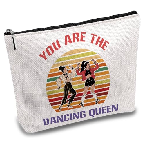 CREATCABIN Tanz Make Up Tasche Segeltuch Kosmetiktasche Tragbarer Reise Make Up Organizer Segeltuch Aufbewahrungstasche Mit Reißverschluss Für Ballett Damengeschenke 25x18cm You Are The Dancing Queen