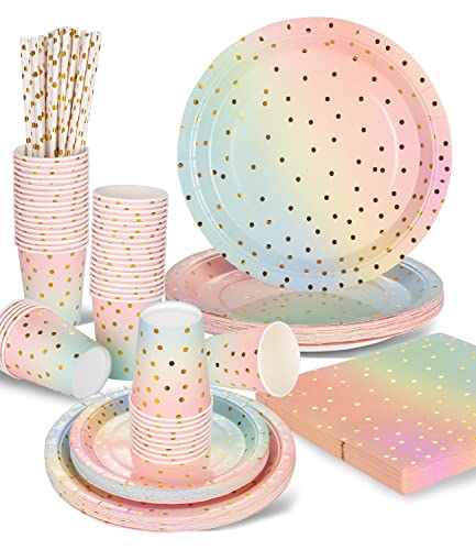 125 pcs Geburtstag Party Geschir,Pappteller Kindergeburtstag Set Happy Birthday Partygeschirr Set Dazu gehören Teller,Tasse,Servietten für Babydusche Geburtstag Hochzeit Party