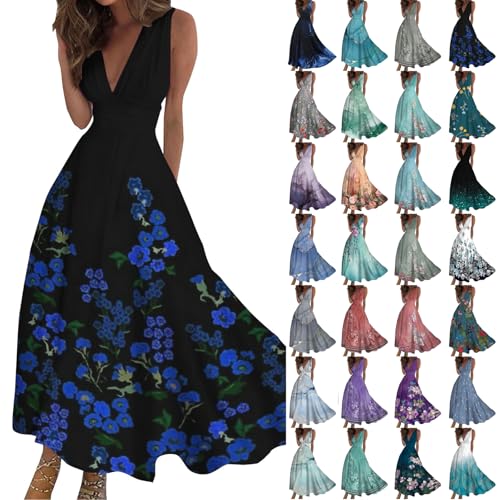 Generisch Sommerkleider Sale Outlet Angebote Sommerkleid Damen Lang Boho Kleid Strandkleid V-Ausschnitt Abendkleider Elegant Für Hochzeit Sommerkleider Leicht Und Luftig Maxikleider Sale