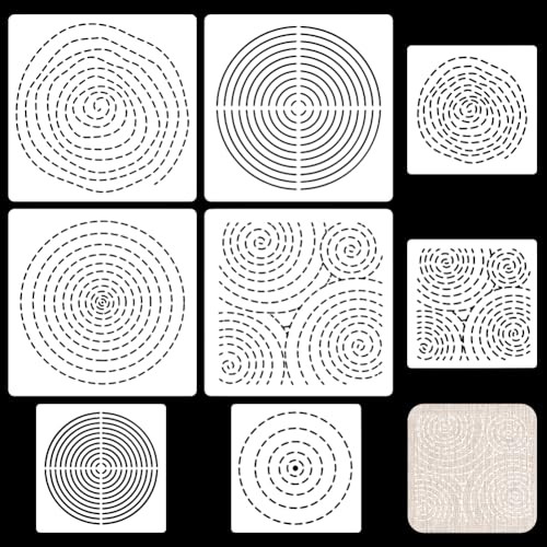 FREEBLOSS 8 Stück Sashiko Schablonen Sashiko PET Vorlage Jahresring Stickvorlage Zum Handquilten Sashiko Mustervorlagen Stickschablonen 2 Größen 8.7