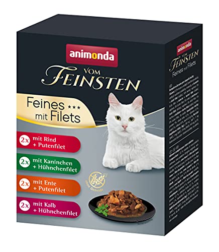 animonda vom Feinsten Katzennassfutter Selection mit Filets, 8 Portionsbeutel (8 x 85 g), getreidefreies Katzenfutter nass ohne Zucker, mit fleischigen Zutaten, Sortenmix