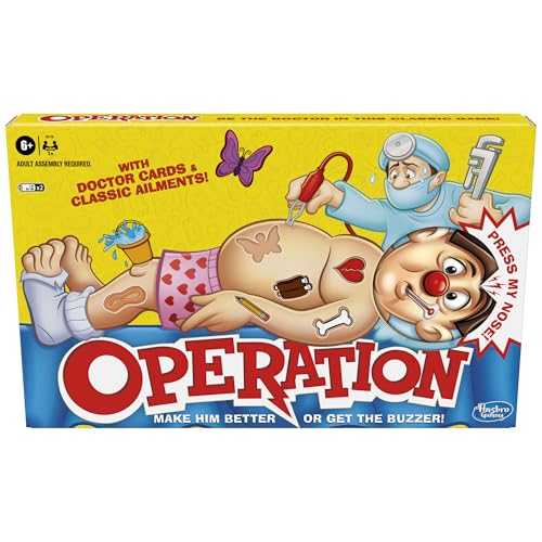 Hasbro Gaming Classic Operation Game, Electronic Board Game with Cards, Indoor Game for Kids Ages 6 and Up