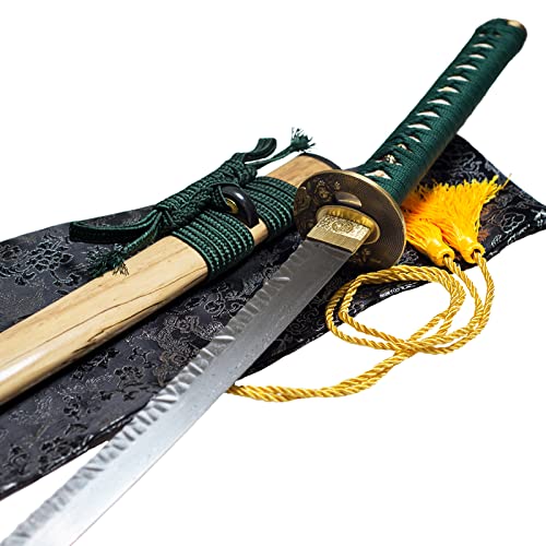 Full Tang handgemacht Japanische Samurai Schwert flexible Messing Tsuba Geschmiedet gefaltet Damast Stahl Hammerton Katana Real Schwert