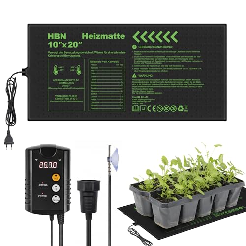 HBN Heizmatte mit Thermostat 17.5W, Erwärmung Anzucht Wärmer Bett, Sämling Wärmematte, Ideal für Keimung, Saatgut, Terrarien und Indoor-Gewächshäuser (52.7 x 25.4 cm)