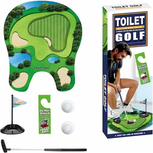 Toilettenspiel WC-Spiel Klospiel für die Toilette Badezimmerspiel Männergeschenk Toilettengolf Geschenk Set - Lustiges Mini Golf für Badezimmer mit Puttingmatte Golfgeschenkartikel (Grün)