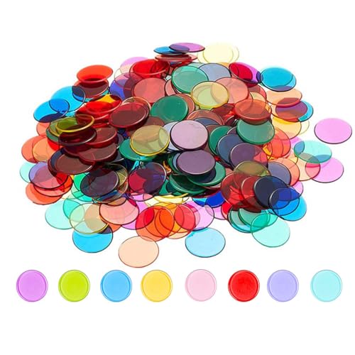 200 STK Bingo Chips Plastik Chips Transparente 6-farbige Zähl-Chips Plastikmarkierer für Bingo Spielkarten Mathe Üben Anzahl der Spielchips - 1,9 cm(Zufällige Farbe)