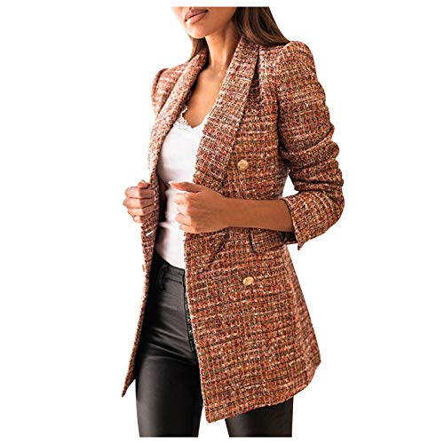 Generisch 2025 langärmlige lässige Anzugkragen Bedruckte Taschenjacke Winterpullover Damen Elegant (Brown, S)
