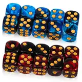 JIEYAO 20 Stück Würfel Set, Polyedrische Würfel D6 Würfelset 16mm Acryl Dice Spielwürfel Blau und Rot Farbwürfel mit Goldpips Bunte Würfel für Rollenspiele Würfelspiele Tischspiele