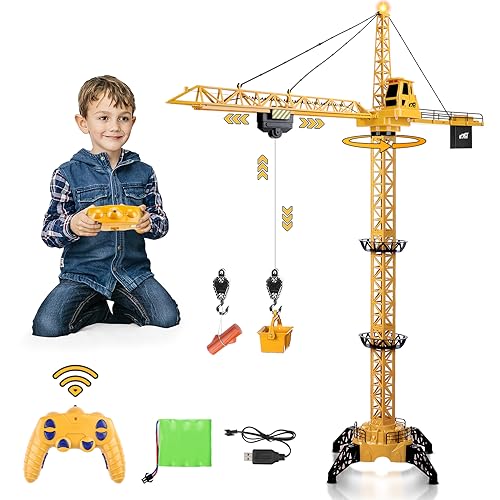 deAO RC Bauturmkran, Kran, ferngesteuert, für Kinder, Höhe 128 cm, 6 Kanäle, ferngesteuert, Modell Die Cast, Fernbedienung 680 °, Drehung, Lichter und Geräusche