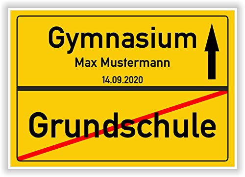 Ortsschild Bild kleines Geschenk zur Einschulung von der Grundschule in das Gymnasium - Geschenkidee Kinder Party Deko Junge Mädchen Hinweisschild Schulanfang
