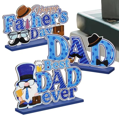 Vatertag Holzschild - 3-tlg Holzdéko-Set Für Vatertagsdekoration | Dekorative Schilder Für Geburtstag Familie Freunde Ehemann Zuhause Tischdekoration