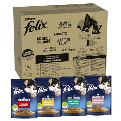 FELIX Katzenfutter nass in Gelee, Sorten-Mix, 120er Pack (120 x 85g)