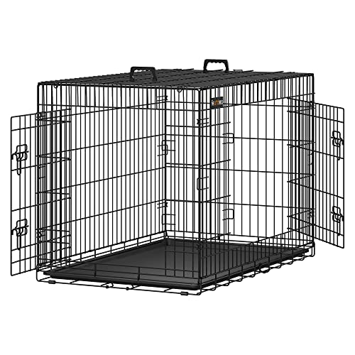 Feandrea Hundekäfig, klappbar, mit 2 Türen, ausziehbare Kunststoffschale, 107 x 70 x 77,5 cm, XL, schwarz PPD42H