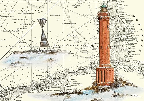 Tischset Leuchtturm Norderney mit Peilbake, Format A3, laminiert, strapazierfähig, wasserfest, abwischbar