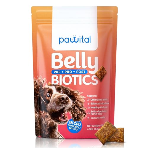 Pawital Belly Biotics: Präbiotischer, probiotischer und postbiotischer 3-in-1 Hundesnack – bei übermäßigem Pfotenlecken, Juckreiz und Verdauungsproblemen – 1 B KBE – 120 Snacks (120 Leckerlis)