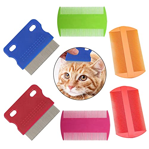 6 Stück Haustier-Flohkämme, Hunde- und Katzenkämme, Haarentfernungs-Massagekämme, Haustierkämme zur Entfernung von Schuppen, Haarflecken (zufällige Farbe)