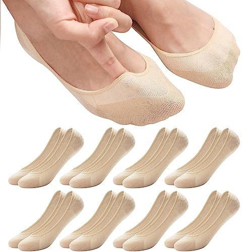 ILovDaisy 8 Paar Füßlinge Ballerina Socken Damen Atmungsaktiv Füsslinge, Unsichtbare Sneaker Socken No Show Rutschfeste Socken mit Siliconpad Kurze Socken Halbsocken Hautfarbe 39-42