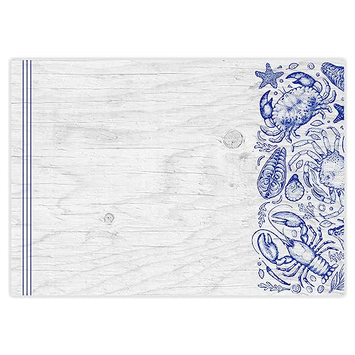 100 Tischunterlagen mit Maritim-Motiv I DIN A3 eckig I Strand I Meerestiere I Fische I Platz-Set aus Papier I trendiges Design I Einweg Tischset I blau und weiß I Gastronomie und Haushalt I dv1028