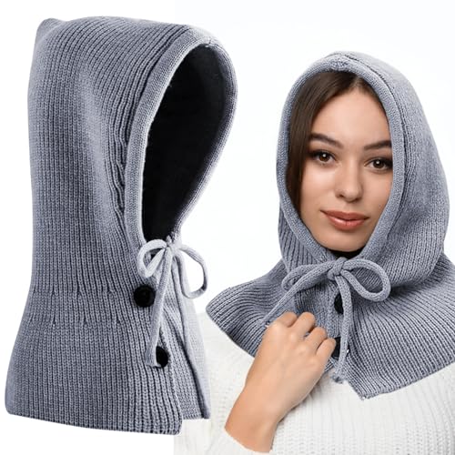 Alovez Winter Mützenschal Damen, Sturmhaube Winter Damen 2 in 1 Schal mit Kapuze, Multifunktionale Kapuzenschal Balaclava Strickmütze, Sturmhaube Warme Wintermützen für Outdoor Sportarten