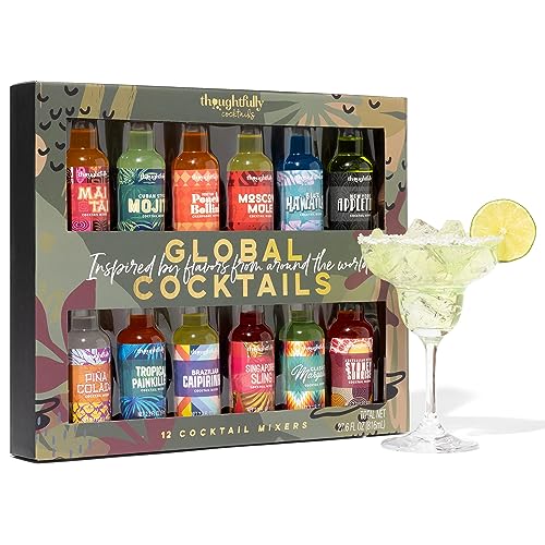 Thoughtfully Gifts Global Cocktail-Mix Set - Geschenk-Set Mit 12 Aromen zum Mischen Für Cocktails (ohne Alkohol) - 12 x 70 ml