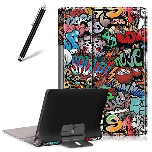 Artfeel Hülle für Lenovo Yoga Smart Tab/Yoga Tab 5 YT-X705F 10.1,Ultra Dünn Leicht Leder Tasche Schutzhülle Verstellbar Multi-Winkel Faltbar Ständer Schlank Klapphülle Abdeckung,Graffiti