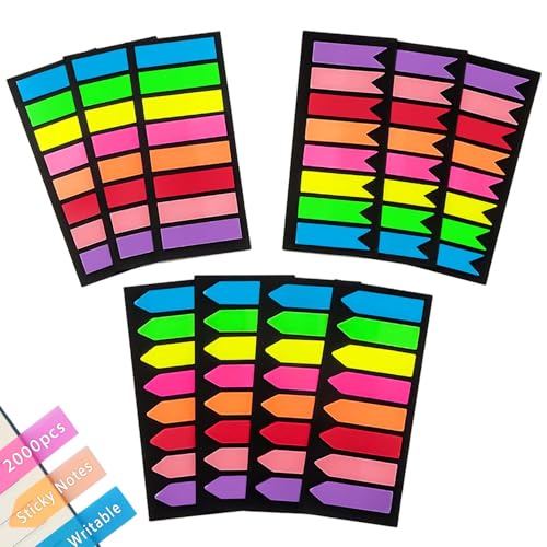 Xcdhemde 2000 Stück Haftstreifen, 10 Sets Klebemarkierungen-8 Farben, Page Marker-3 Designs, Haftmarker für Bücher, DIY, und Klebelesezeichen, für Büros, Schulen und Wohnungen