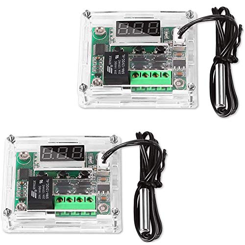 Greluma 2 Stk W1209 LED Digital Thermostat Controller Temperatur Temp Steuerschalter Modul Bord 12 V DC -50~110°C mit Wasserdichten Sensor Sonde (Rot LED + Acrylgehäuse)