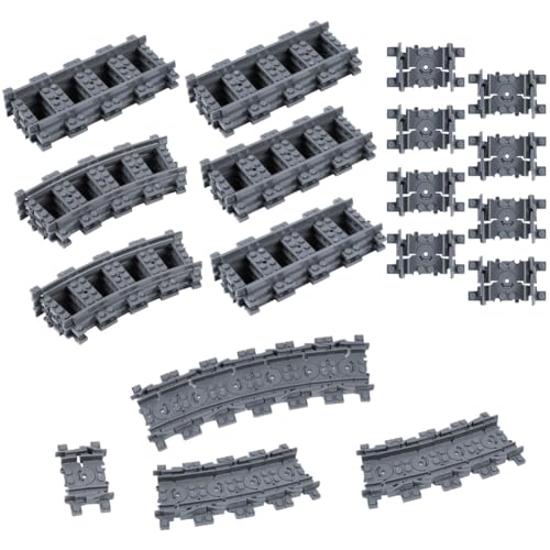 HOTUT City Schienen, 20 Stück City Zug Schienen Set, Bausteine Zug Schienen Set Kompatibel mit dem Marktführer, Spielzeug Eisenbahnschienen für Mädchen und Jungen Geschenk