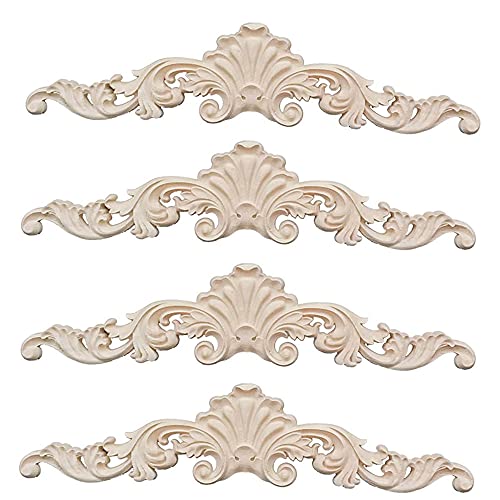 Srcasy 4 Stück Holz geschnitzter Aufkleber, Schrankaufkleber Geschnitzt Decal, Holzschnitzerei Applique, Holz Ornament, Holz Geschnitzte Applikationen, für Möbel Wand Tür
