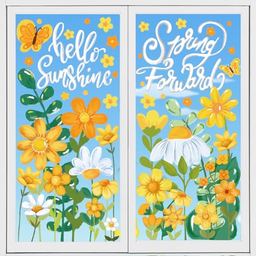 DIYDEC 8 Blätte Fensterbilder Frühling, Fenster Aufkleber Blumen Gänseblümchen FensterAufkleber Deko Selbstklebend Fenstersticker Chrysantheme für Fensterdeko Kinderzimmer Frühling Sommer Deko
