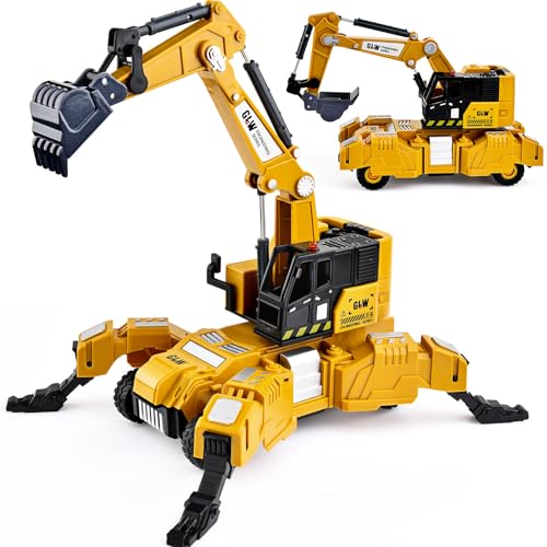 vamei Baustellen Fahrzeuge Spielzeug Metall Kunststoff Bagger Spielzeugautos Baufahrzeuge LKW Spielzeug Kinder Transformierbar Lastwagen Spielzeug Geschenk für Jungen 3 4 5 6 Jahre (Bagger)