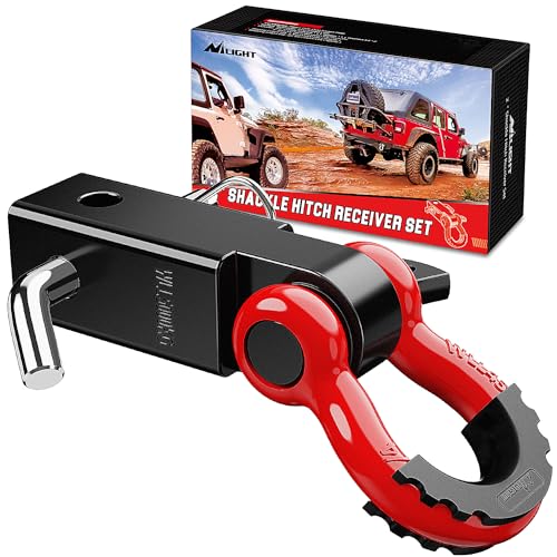 Nilight Schäkelkupplungsempfänger, 5,1 cm, 20,411 kg, Bruchfestigkeit, 1,9 cm D-Ring-Schäkel mit Anhängerkupplungsstift, strapazierfähig, solides Abschleppset für LKW, Jeeps, Off-Road