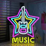 DWOOKE Gitarren-Neonschilder, Musik-LED-Neonschild für Wanddekoration, dimmbare USB-betriebene Neonlichtschilder, Geschenke für Musikbegeisterte, Leuchtschild für Live-Musik-Partys, Musikbars, Clubs