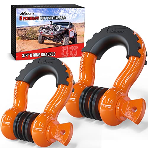 Nilight 90051B D-Ring-Schäkel, 4,75 Tonnen Kapazität mit 2,2 cm Stift, robuster Off-Road-Bügelschäkel mit Isolatoren und Unterlegscheiben-Kit für Jeep, LKW, Fahrzeug, Orange (90051B)