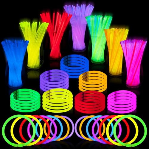 JOYIN Knicklichter Party Set für Kinder,100 Stück Leuchtstäbe, 100 Verbinder, 7 Farben, Neon Knicklichter Ketten Sets für Halloween decoration, Party Deko für Festival Hochzeiten Weihnacht