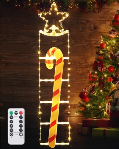 Gleamkid LED Weihnachtsmann Leiter Lichterkette - 1.3 M LED Weihnachtsbeleuchtung Strombetrieben mit Timer, 8 Modi für drinnen und draußen, Fenster, Garten, Haus, Wand, Weihnachtsbaumdekoration