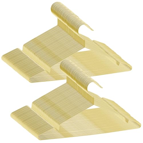 ABHENG 100 Stück Kleiderbügel aus Edelstahl, platzsparend Metall Kleiderstange, rostbeständig, für Shirts, Hemden, Kleider, Tops, 42B x 21H cm,Gold,AIY03100J