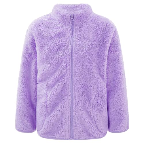 Yruioon Unisex Kinder Fleece-Jacke Kuscheljacke mit Stehkragen Reißverschluss Strickfleecejacke Warme Herbst Winterjacke Mantel Outwear Lila 122-128