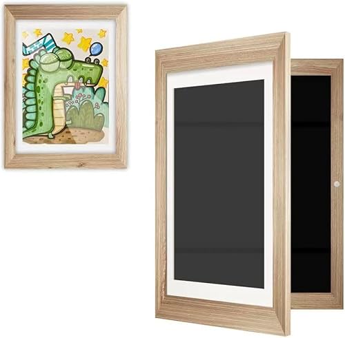 Bilderrahmen Kinderzeichnungen A4, 2 Stück - Magnetisches Aufklappbar, Stauraum für Kunstwerke, Kreativitätsraum (Holzlook)