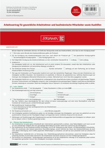 Brunnen Baier & Schneider 1025250 Vertragsformular Arbeitsvertrag gewerblich, selbstdurchschreibend, A4, 2 x 2 Bla