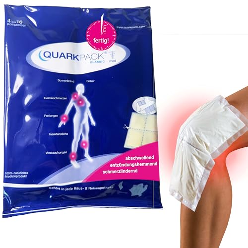 QUARKPACK® natürliche Quark-Kühlkompresse (Topfenwickel), 8 Stück Packung (bis zu 32 Anwendungen) Schwellungen, Prellungen, Insektenstiche, Juckreiz, Sonnenbrand, Reiseapotheke