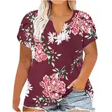 Plus Size Tops für Frauen Mode Blütenblatt Ärmel T-Shirts Sommer V-Ausschnitt lockeres bequemes T-Shirt Glitzer Hose Damen Party Elegant Trachtenbluse Damen Große Größen Damen T-Shirt Locker