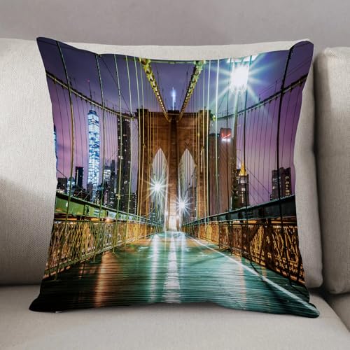 LEZUAHSH Kissenbezüge Couchkissen Modern Kuschelig Dekokissen Kissenhülle Sofakissen Zierkissen Wohnzimmer Bett,Leere Fußgängerpromenade auf der Brooklyn Bridge vor Sonnenaufgang.,30x30cm