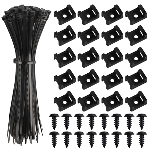 100 Stück Kabelbinder Befestigungssockel für Kabelbinder mit Schraubloch, Nylon Kabelbinderhalterungen Sattelhalterung, Schwarze KIabelhalter Schraubbar für Hause Büro Drähte Kabelmanagement