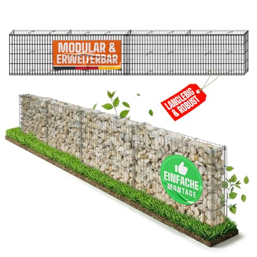 bellissa Mauergitter-Set für Gabionen - 95550 - Gabionen-Mauer, Steinkörbe längenverstellbar, erweiterbarer Bausatz - 232 x 10 x 40 cm