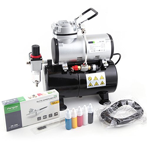 Fengda FD-186K Airbrush Kompressor Komplett set Mächtig Luftstrom und Luftdruck mit Airbrushpistole und airbrush Zubehör Profi Starter set.