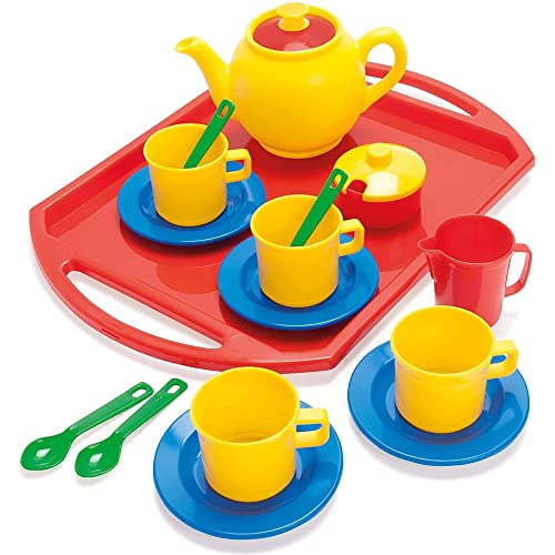 DANTOY - Tea Set on Tray - Pretend Play Tea Party for Children - 18 Pieces Pretend Toys for Kids – Multi-Colour Toy